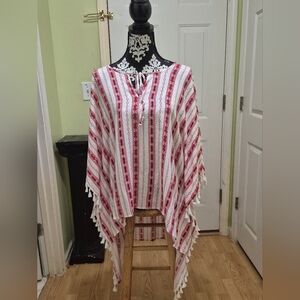 Cato Red and White Asymmetrical Tunic Top